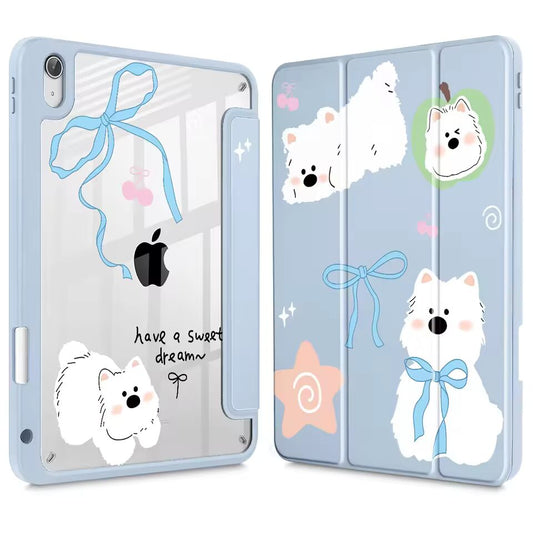 Cute Puppy Back Transparent Print Case For iPad 2025 M4 Pro 13 11 Air 11 10th 10.9inch Air 4 Air 5 2022 10.2inch Auto Wake/Sleep