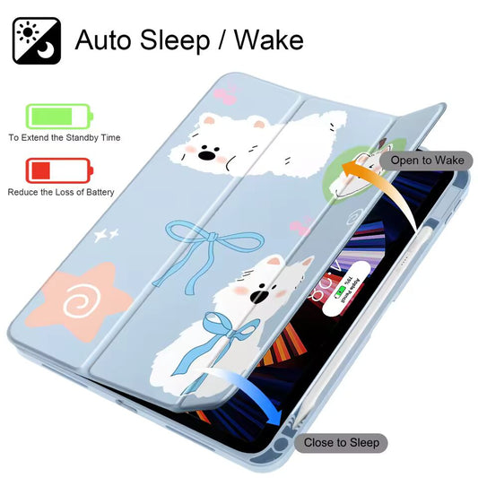 Cute Puppy Back Transparent Print Case For iPad 2025 M4 Pro 13 11 Air 11 10th 10.9inch Air 4 Air 5 2022 10.2inch Auto Wake/Sleep